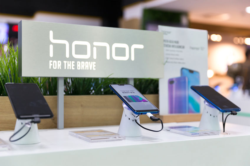 New Honor mobile smartphones displayed in retail store