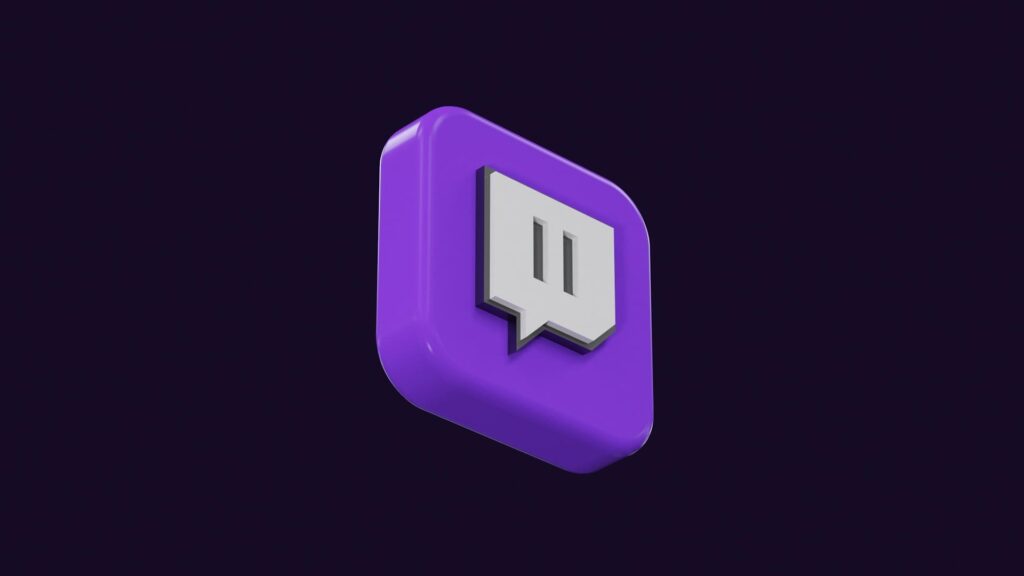 3D-Twitch-Logo mit lila Hintergrund