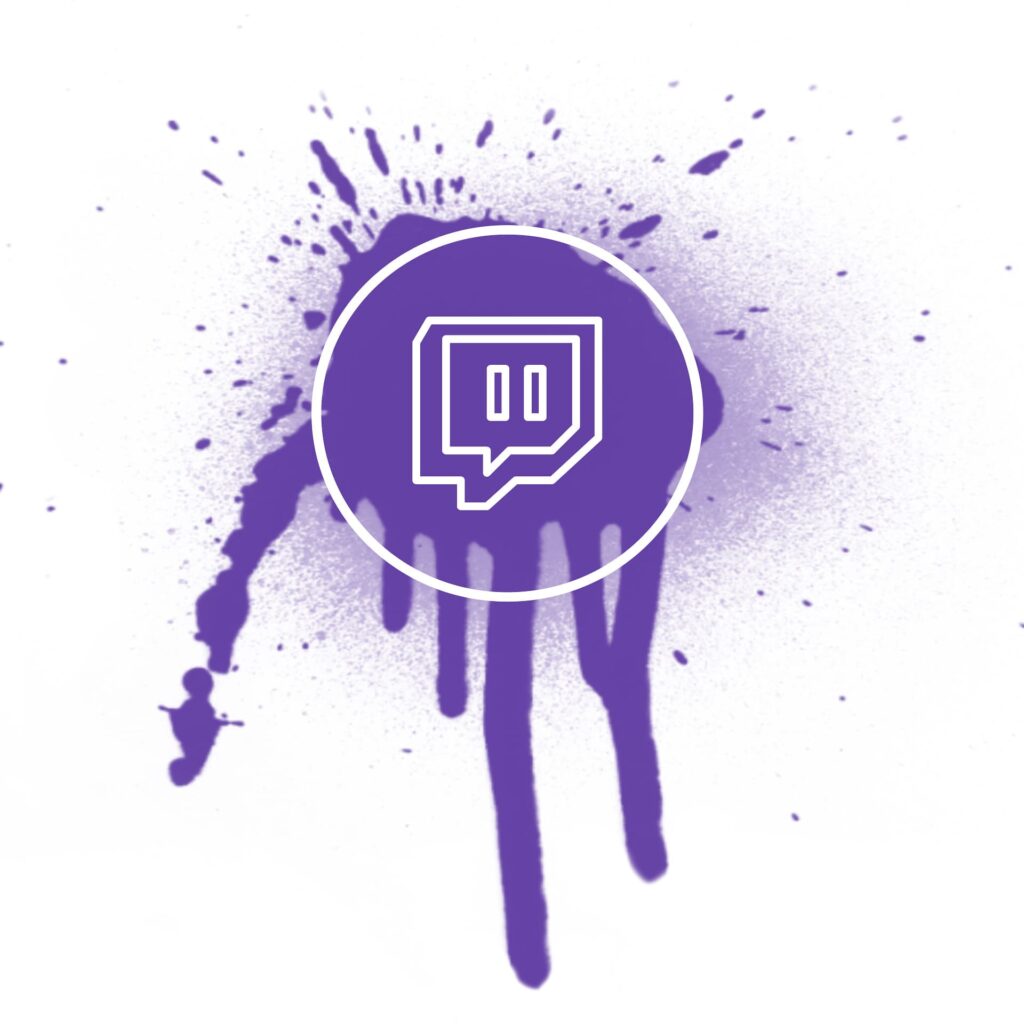 Lila Twitch-Logo auf gesprenkeltem Hintergrund