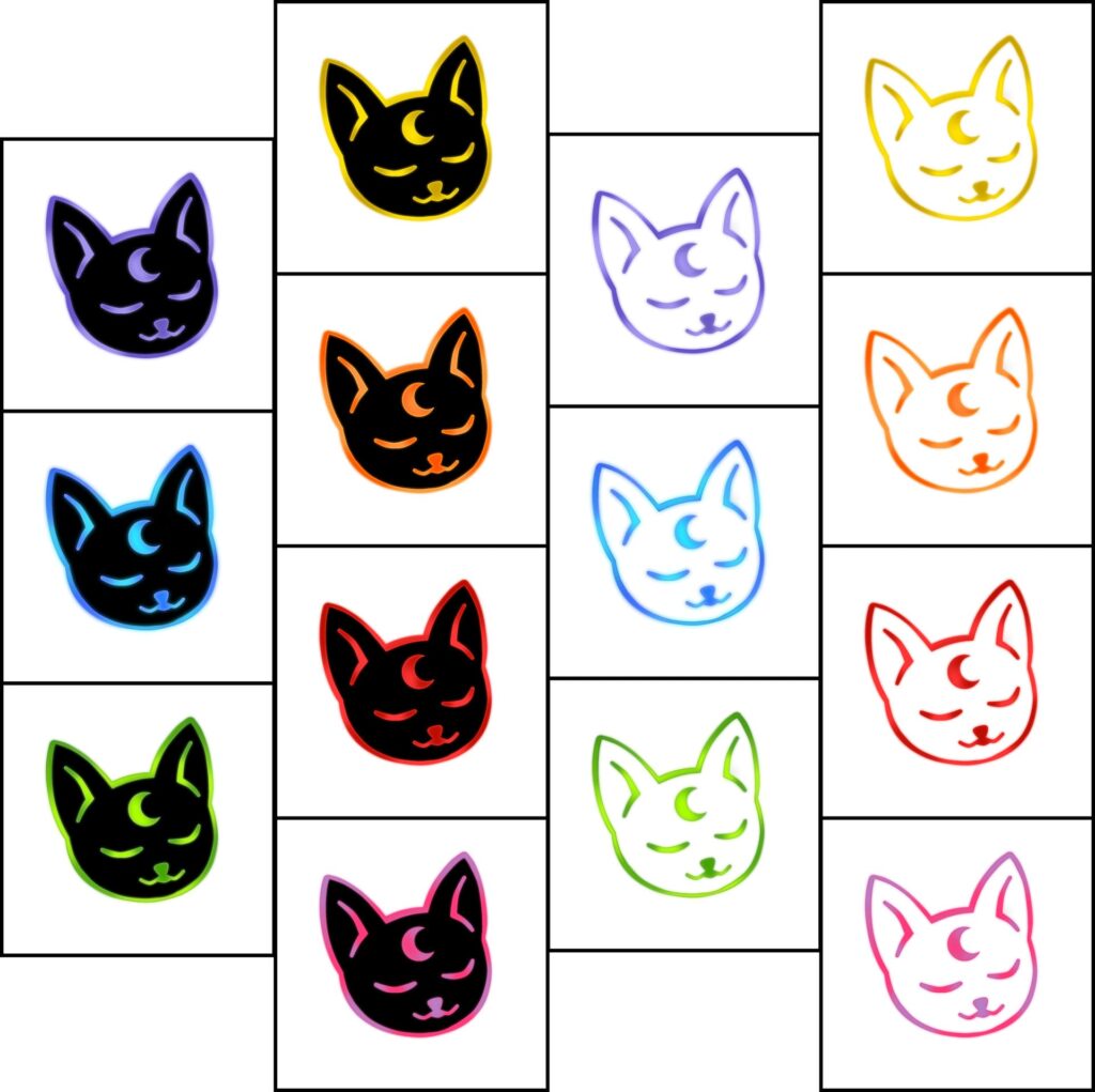 Verschiedene bunte Katzensymbole für Twitch-Emotes