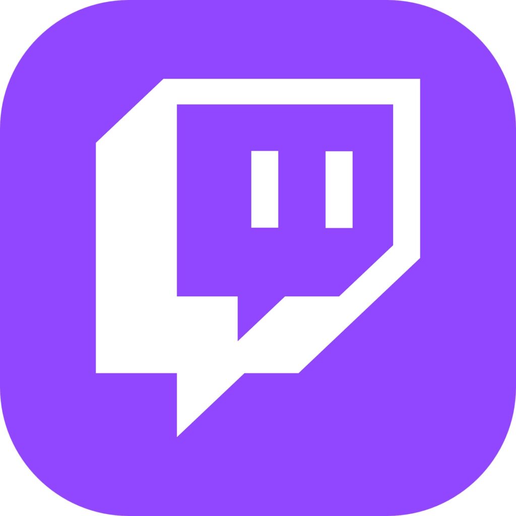 Weißes Twitch-Logo auf lila Hintergrund